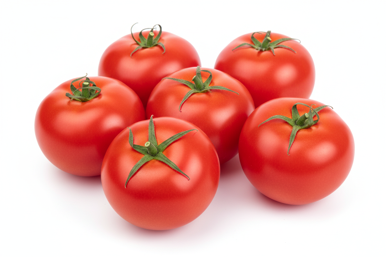 fresh round tomatoes in white backgorund